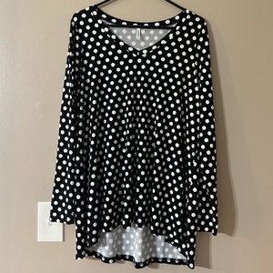 Women’s Long Sleeve Polka Dot Black White Tunic Shirt - XL